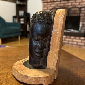 Vintage Hand Carved African Ebony Wood Bust Stump 7” High 🌍
